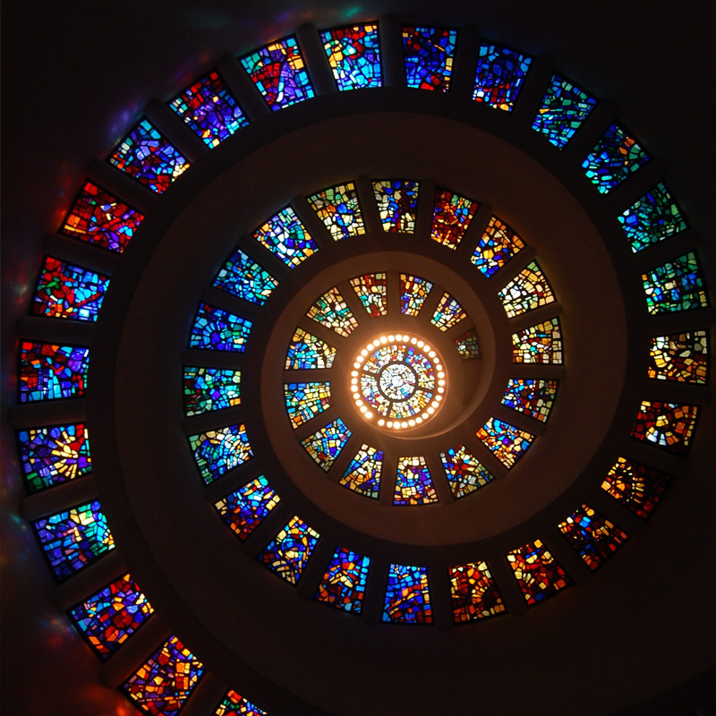 Spiraling stained glass windows